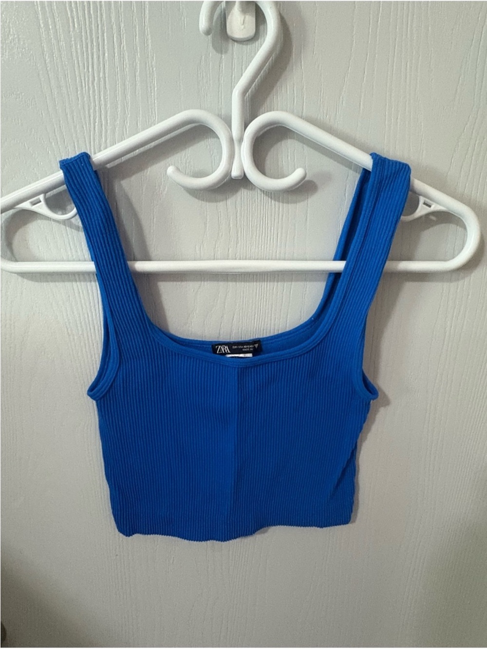 3 for $14 Zara Blue Ribbed Square-Neck Crop Tank size xs